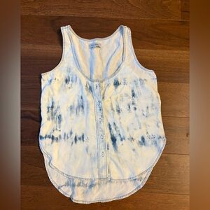 DL1961 White and Blue Buttoned Tie Front Tank Top